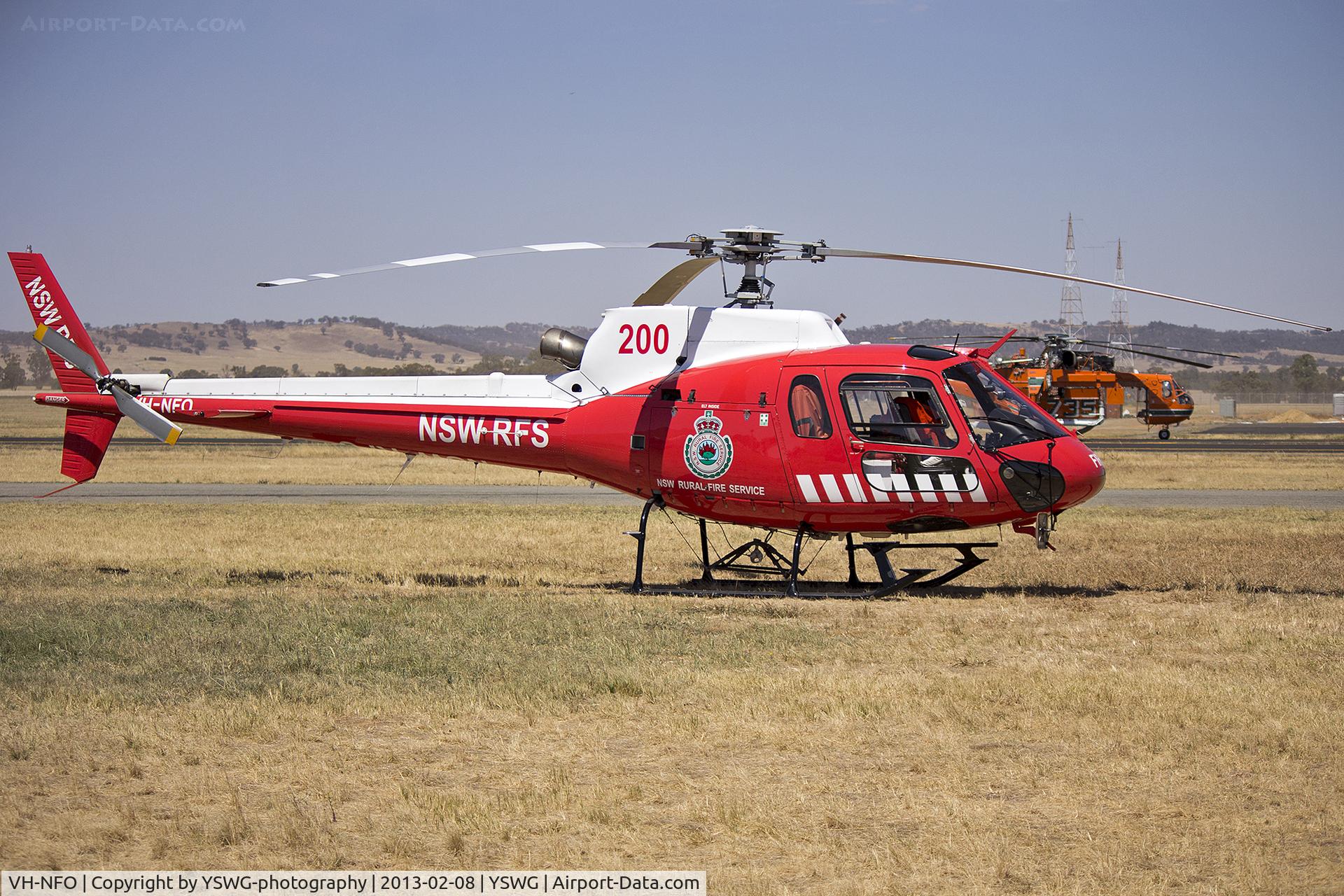 VH-NFO, 1985 Eurocopter AS-350B Ecureuil Ecureuil C/N 1823, New South Wales Rural Fire Service (Firebird 200) Eurocopter AS-350B (VH-NFO) at Wagga Wagga Airport.