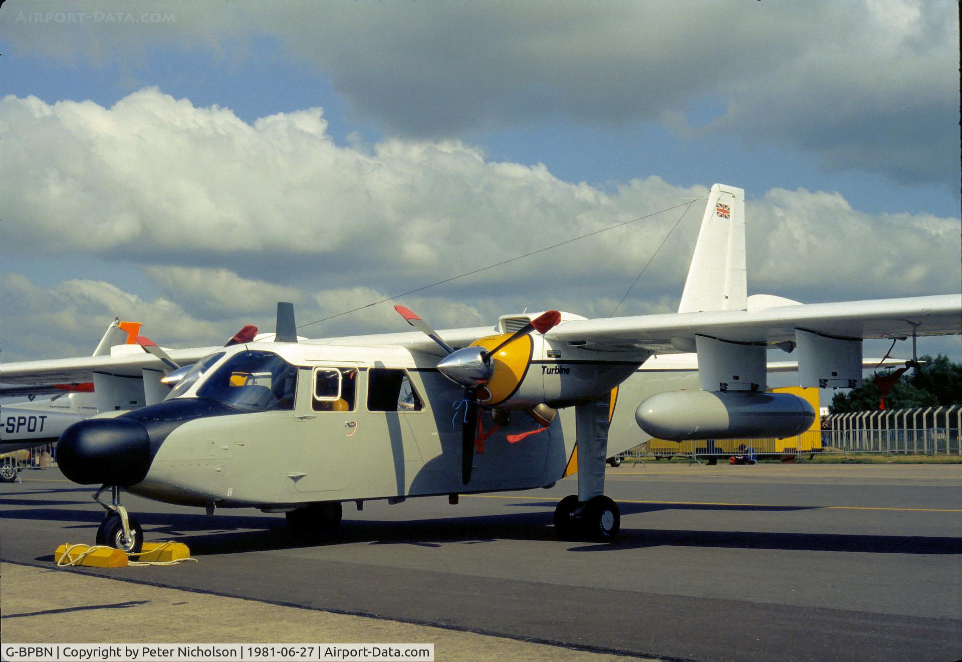 G-BPBN, 1974 Britten-Norman BN-2T Islander C/N 419, BN-2T Islander on display at the 1981 Intnl Air Tattoo at RAF Greenham Common.