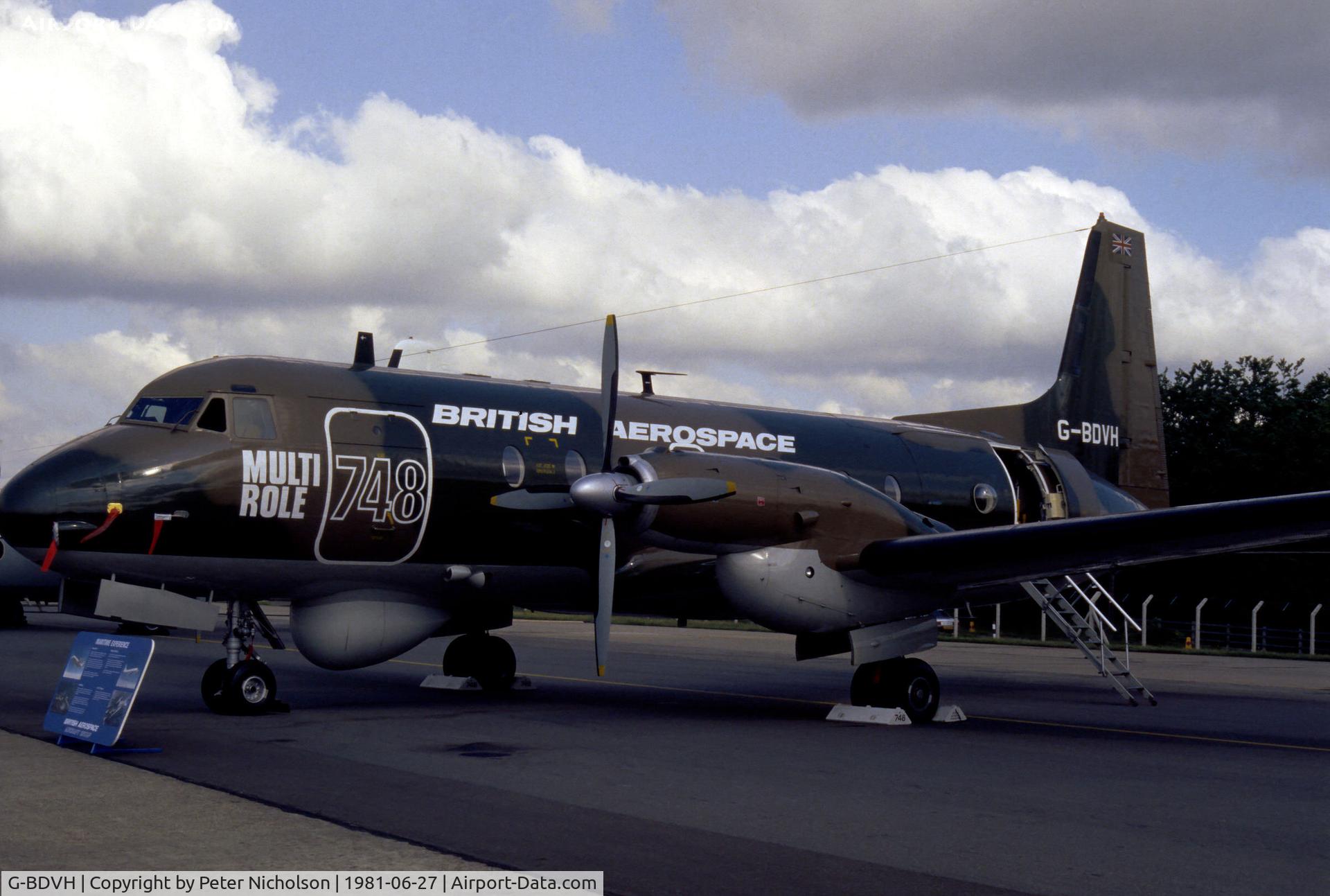G-BDVH, 1976 Hawker Siddeley HS.748 Series 2A C/N 1746, Multi-role HS.748 demonstrator on display at the 1981 Intnl Air Tattoo at RAF Greenham Common.