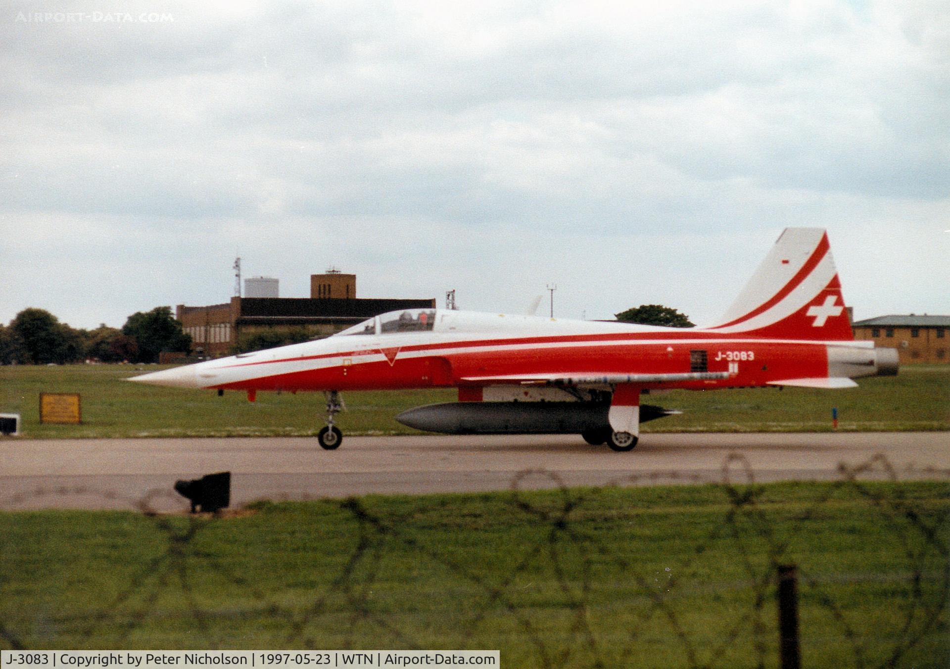 J-3083, Northrop F-5E Tiger II C/N L.1083, Swiss Air Force F-5E Tiger II on deployment to RAF Waddington in May 1979.