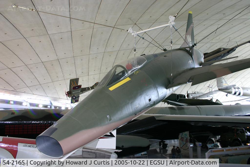 54-2165, North American F-100D Super Sabre C/N 223-45, Hanging from the ceiling of the American Air Museum. Ex french Air Force.