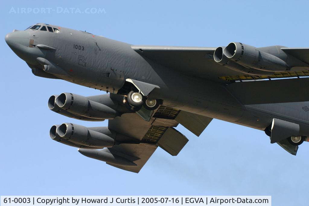 61-0003, 1961 Boeing B-52H Stratofortress C/N 464430, At the Royal International Air Tattoo. Note the wrinkling of the fuselage around the cockpit.
