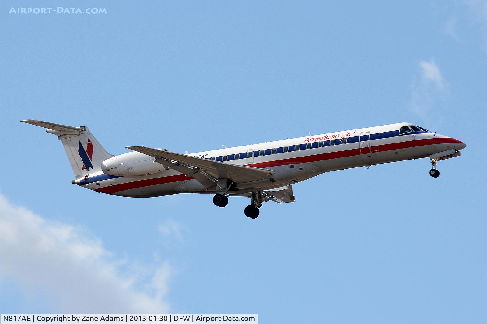N817AE, 2002 Embraer ERJ-140LR (EMB-135KL) C/N 145554, American Eagle landing at DFW Airport