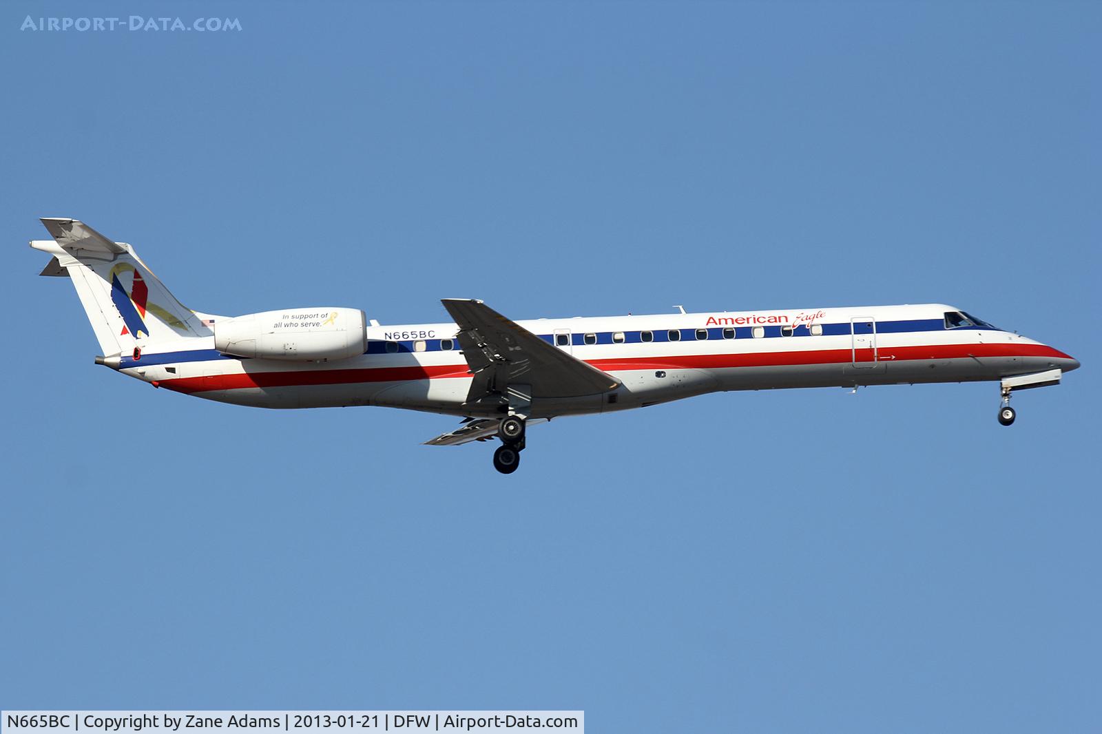 N665BC, 2004 Embraer ERJ-145LR (EMB-145LR) C/N 145783, American Eagle landing at DFW Airport