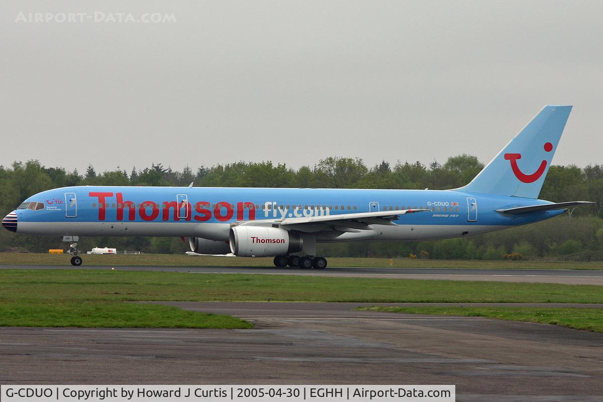 G-CDUO, 1990 Boeing 757-236 C/N 24792, Notice the replacement nose cone, showing the old Britannia colour scheme.