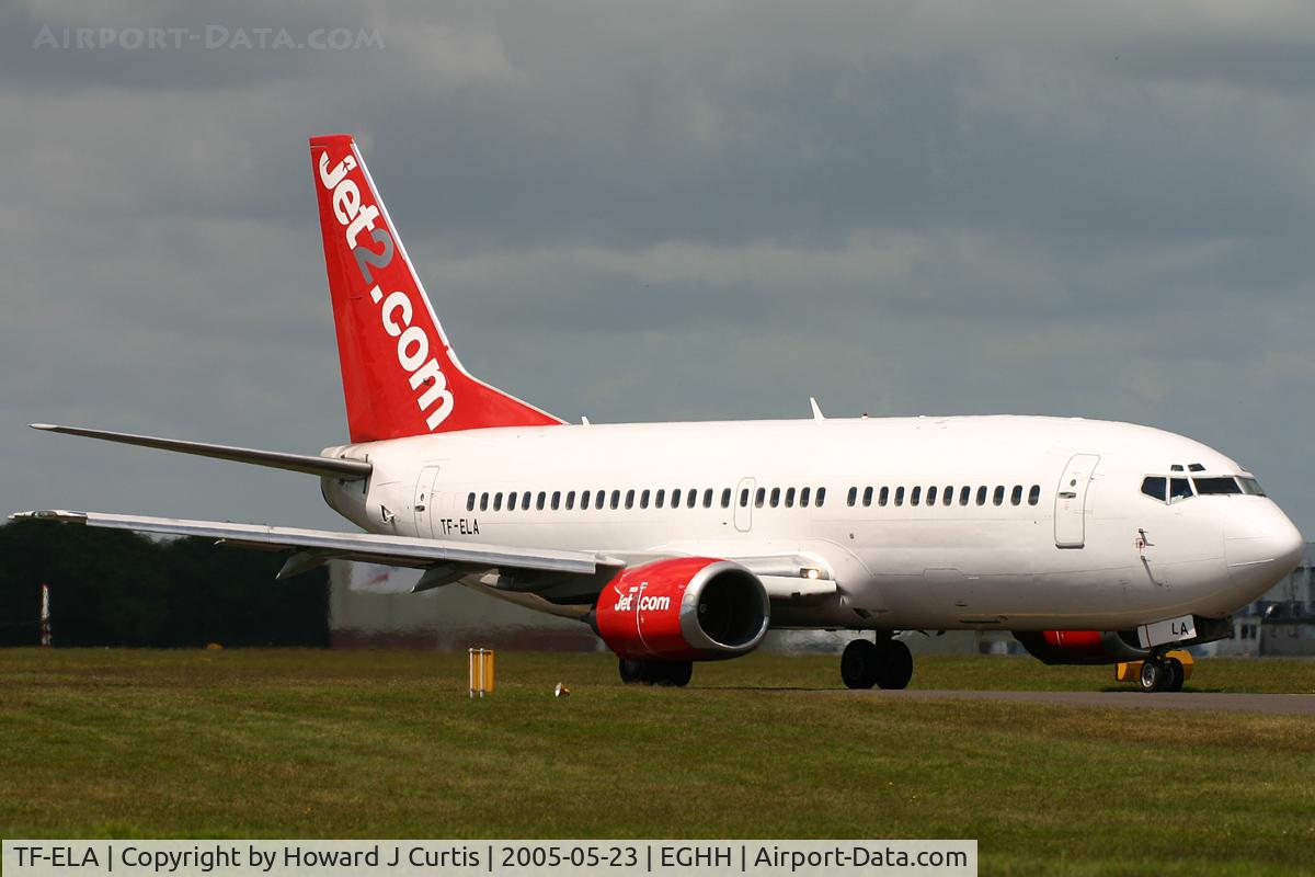 TF-ELA, 1991 Boeing 737-33AF C/N 25401, Waring basic Jet2.com titles.