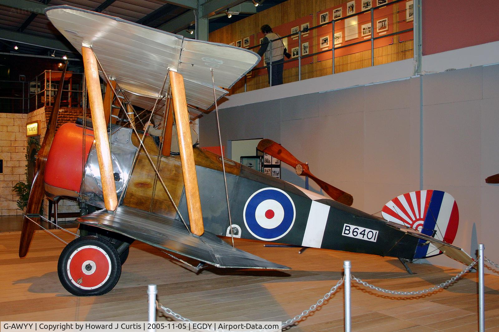 G-AWYY, 1969 Slingsby Sopwith F-1 Camel Replica C/N 1701, Painted as B6401. In the Fleet Air Arm Museum.