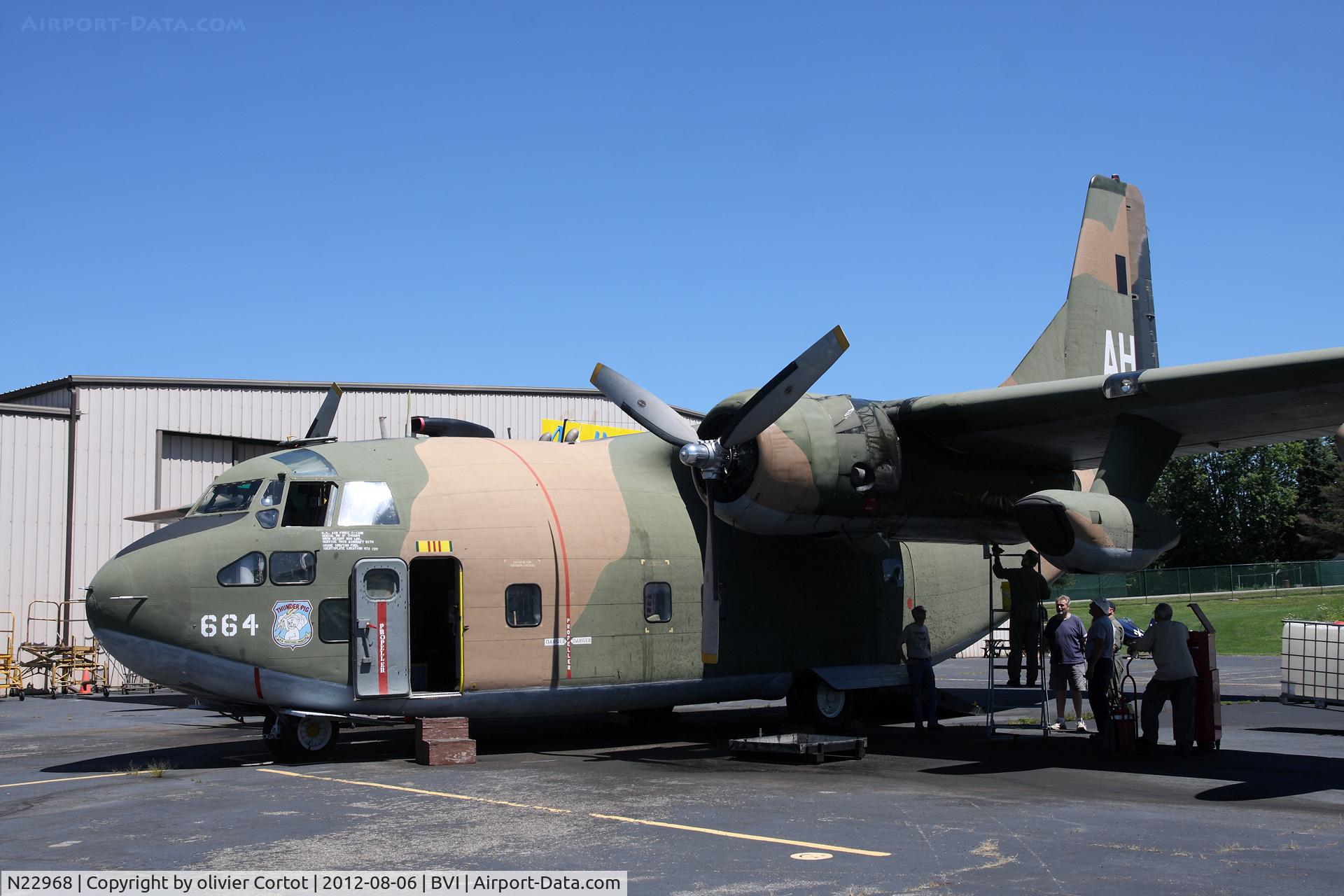 N22968, 1954 Fairchild C-123K Provider C/N 20113, working on an oil leak...