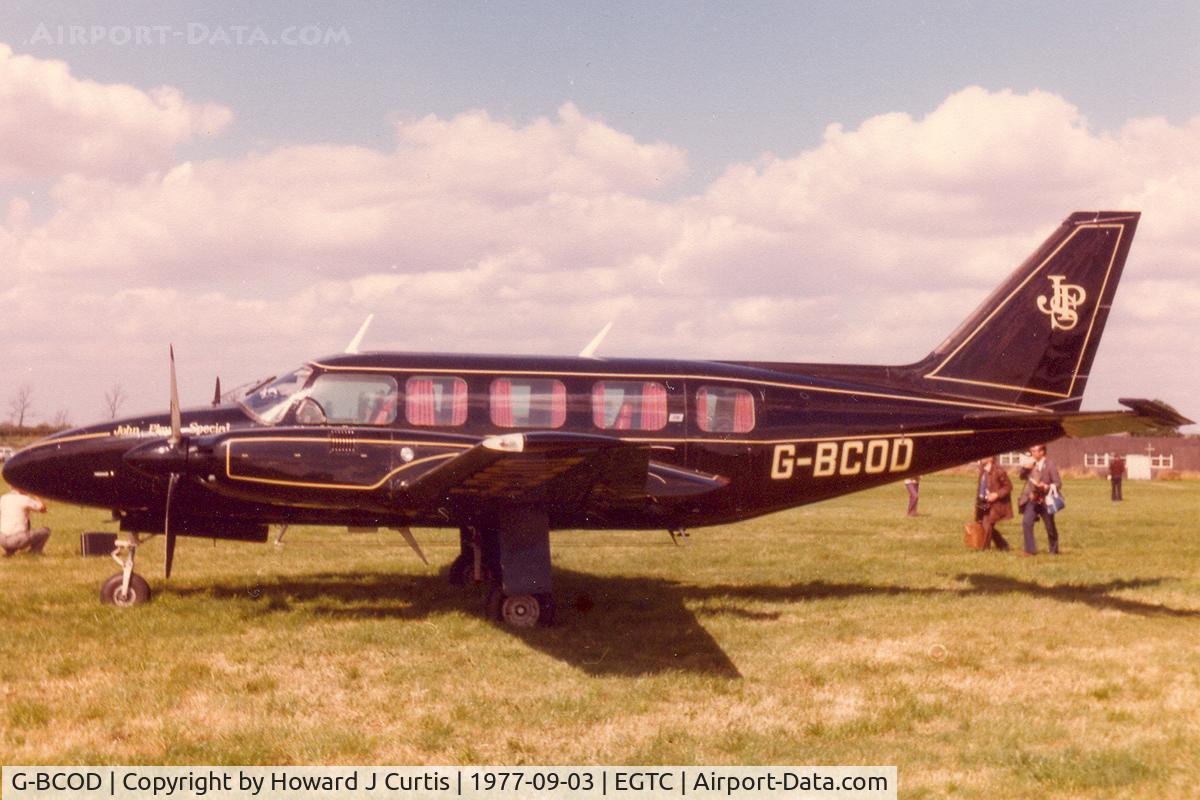 G-BCOD, 1974 Piper PA-31-350 Chieftain C/N 31-7405488, Privately owned. John Player Special markings.