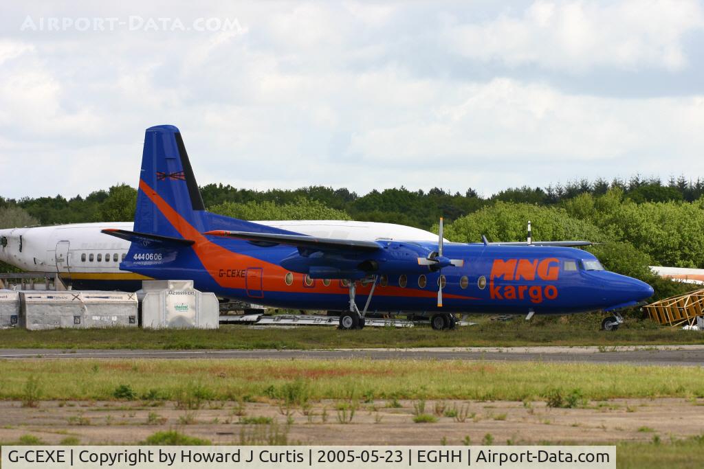 G-CEXE, 1983 Fokker F-27-500 Friendship C/N 10654, In MNG Kargo colours with TC-MBA on the tail.