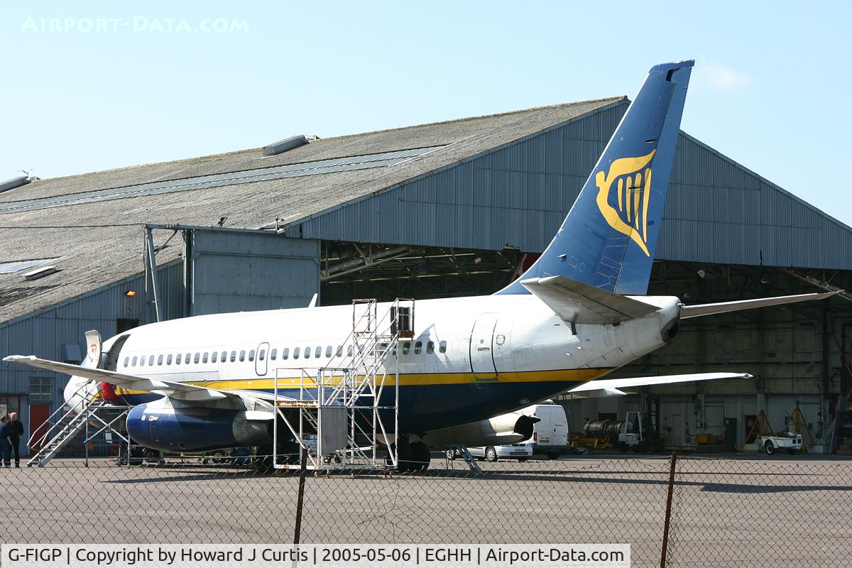 G-FIGP, 1983 Boeing 737-2E7 C/N 22875, Ex Ryanair. Caught on the day it was delivered with its registration removed. Close inspection reveals that some wag had changed the registration to 'G-PIGP'!