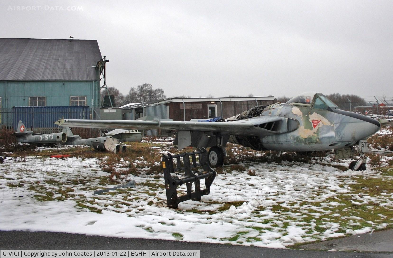 G-VICI, 1955 De Havilland (F+W Emmen) DH-112 Venom FB.50 C/N 783, J-1573 being dismantled for removal.