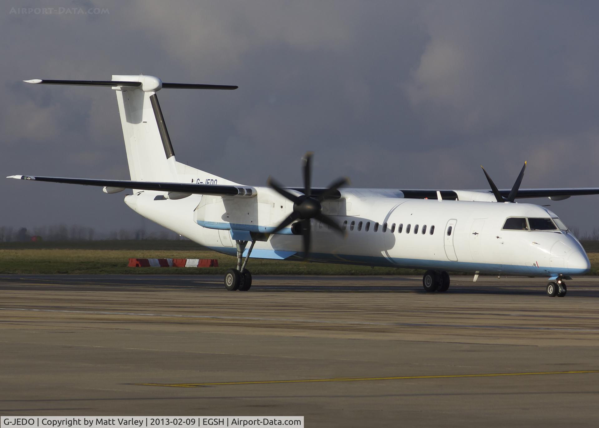G-JEDO, 2003 De Havilland Canada DHC-8-402Q Dash 8 C/N 4079, Arriving at EGSH for spray by Air Livery.