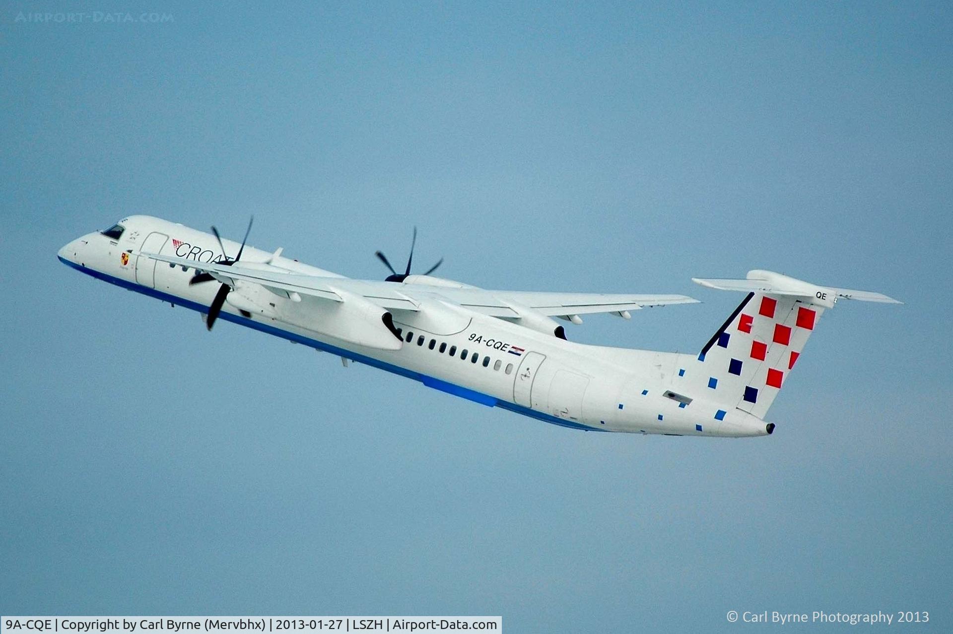9A-CQE, 2010 De Havilland Canada DHC-8-402Q Dash 8 C/N 4300, Lifting off in the distance. Taken from the Spectator Terrace.
