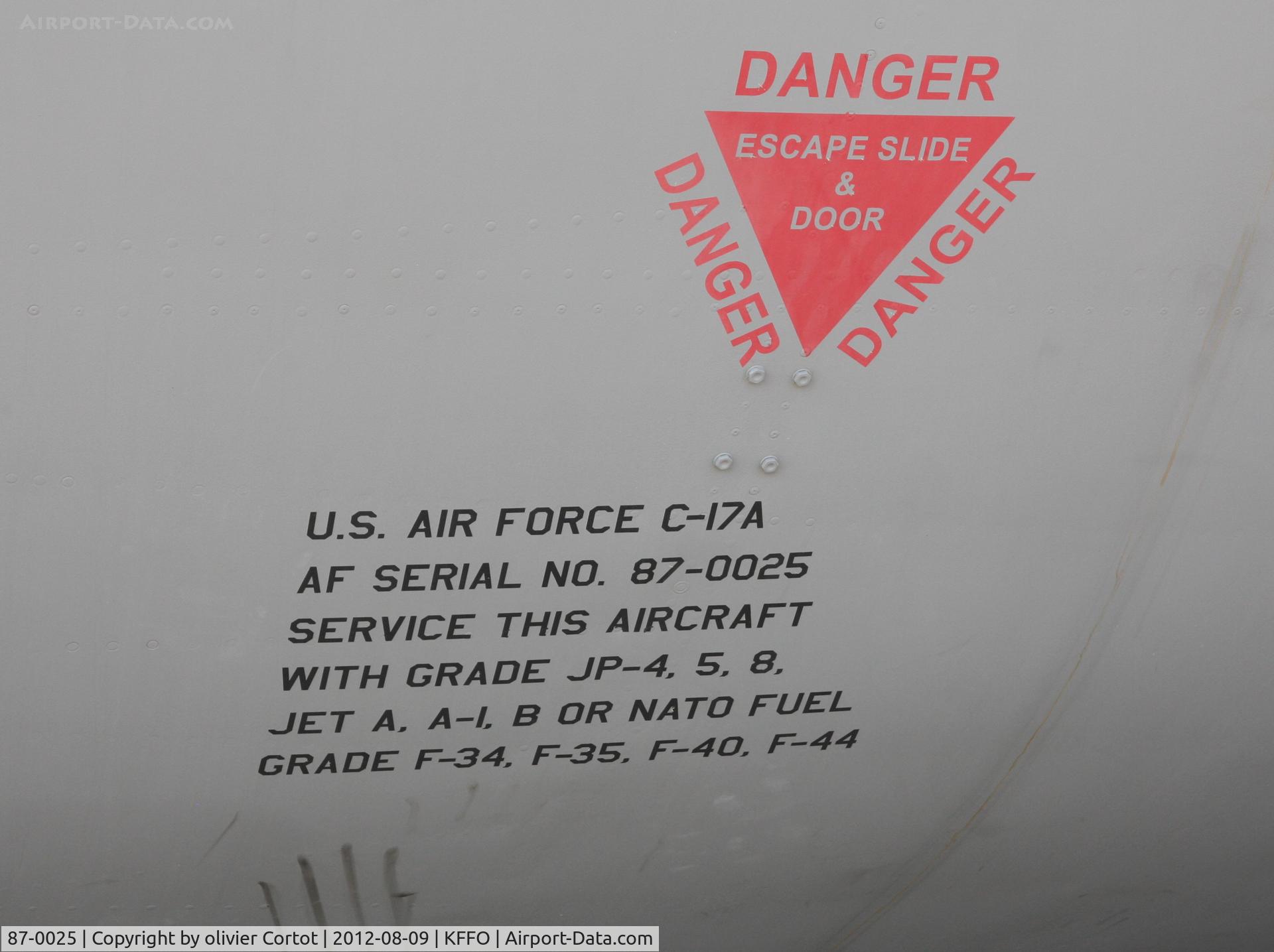 87-0025, 1987 McDonnell Douglas C-17A Globemaster III C/N F-001/T-1, identification markings