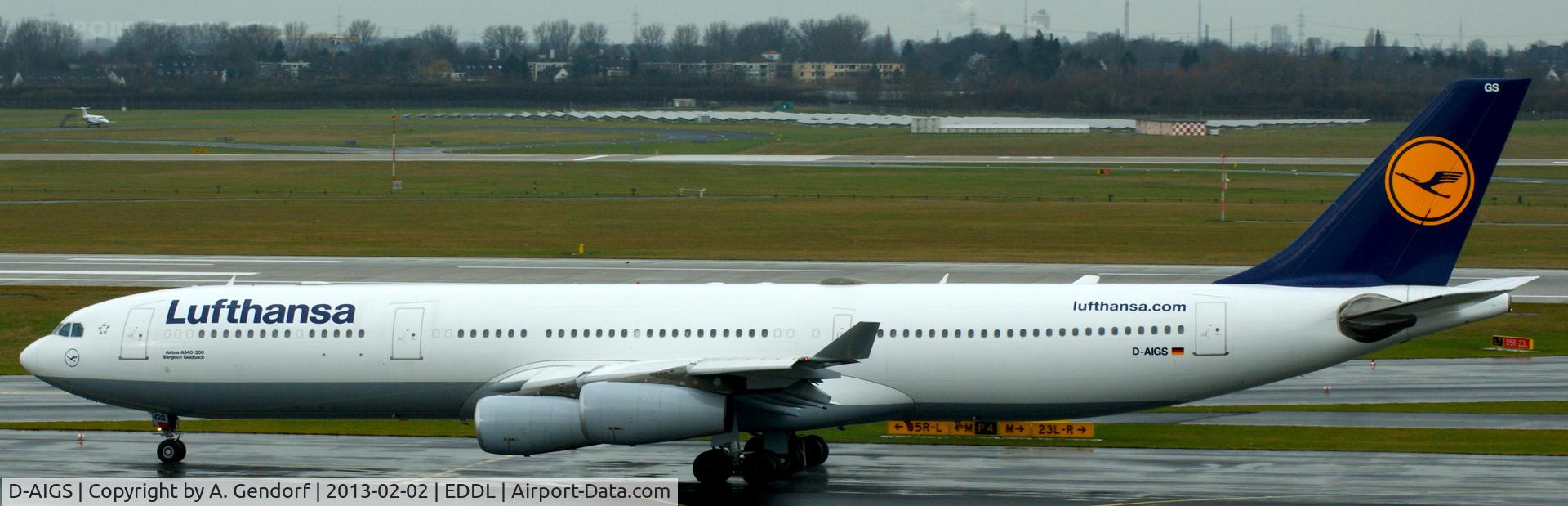 D-AIGS, 1999 Airbus A340-313 C/N 297, Lufthansa, seen here on the taxiway for departure at Düsseldorf Int´l (EDDL)