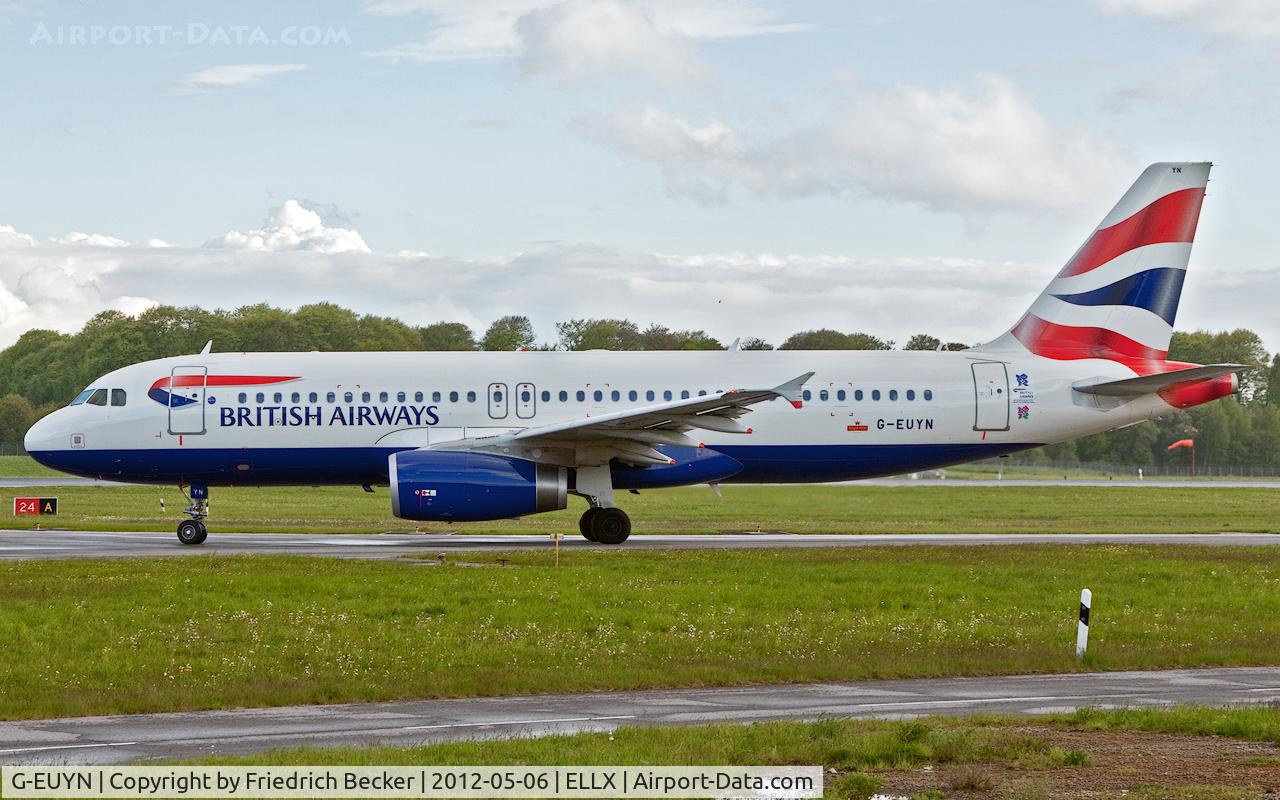 G-EUYN, 2011 Airbus A320-232 C/N 4975, taxying to the holding point RW24