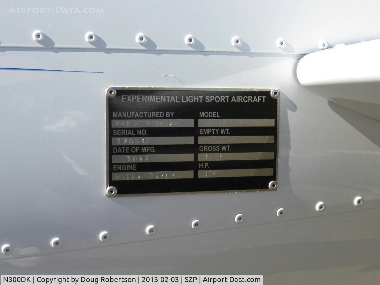 N300DK, 2012 Vans RV-12 C/N 120343, 2012 Kennedy VAN's RV-12A LSA, Rotax 912ULS 100 Hp, builder data plate
