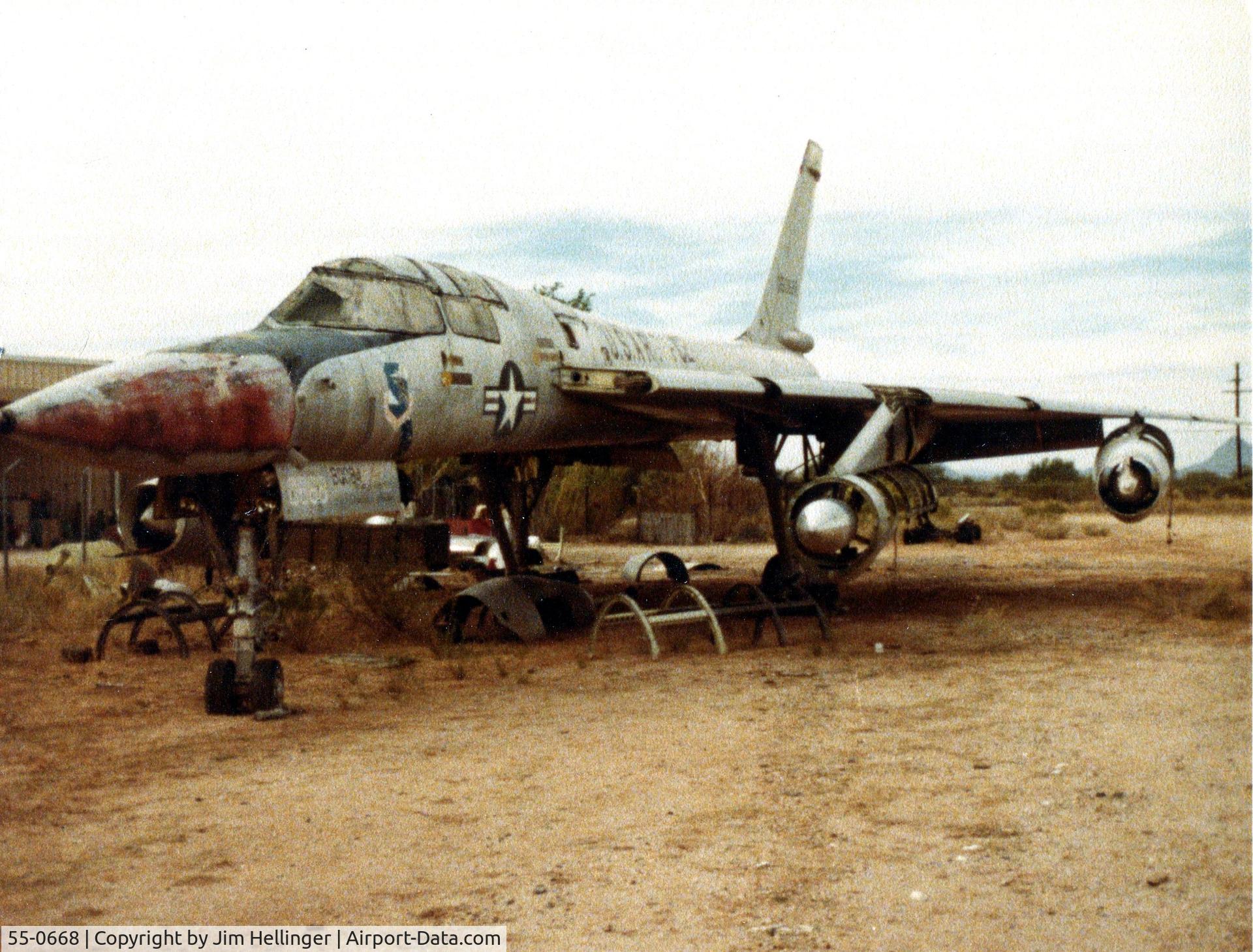 55-0668, 1955 Convair TB-58A Hustler C/N 9, 668 parked near Allied Aircraft Sales in 1979. I took this with a 110 camera.