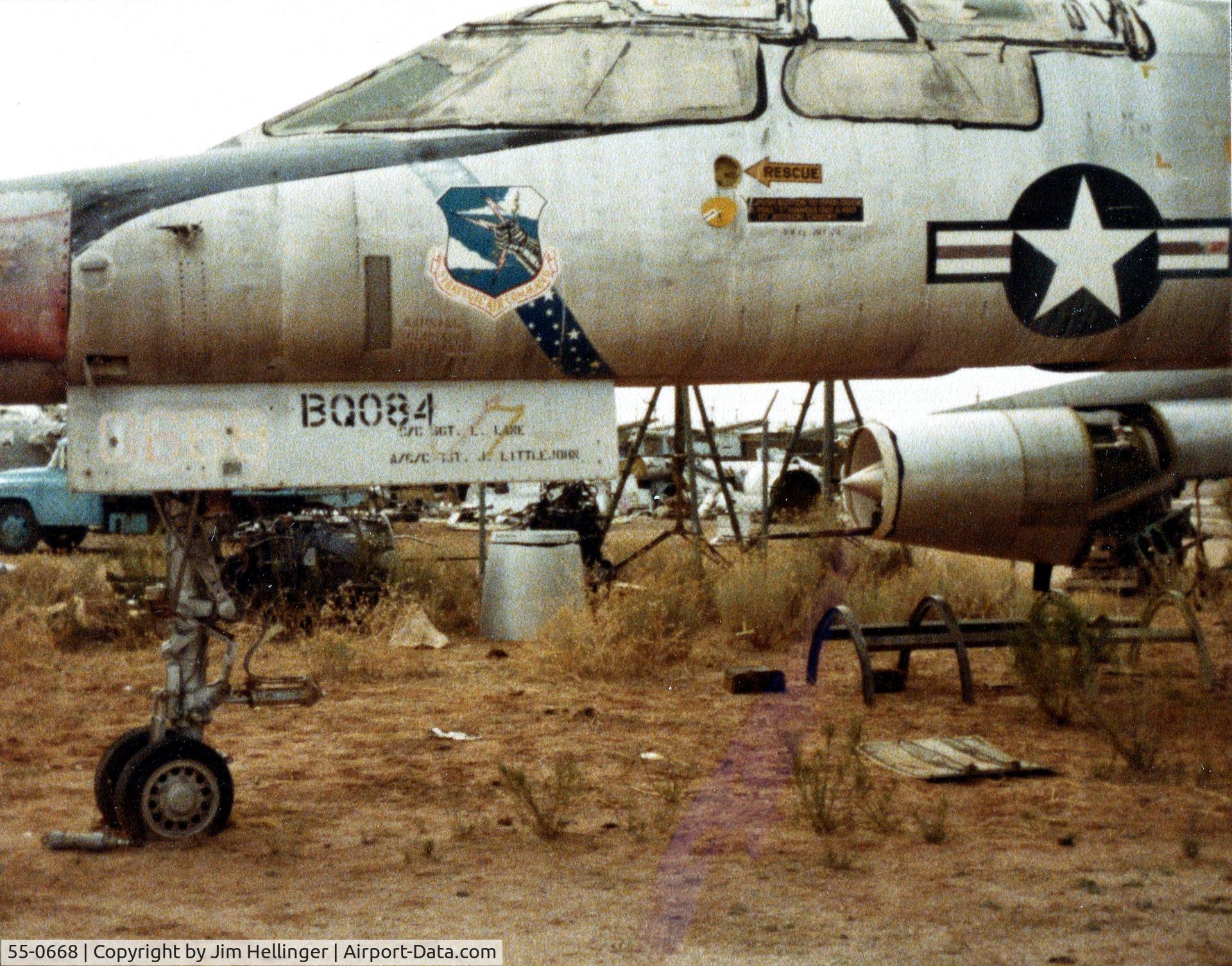 55-0668, 1955 Convair TB-58A Hustler C/N 9, 688 parked near Allied Aircraft Sales in 1979. I took this with a 110 camera.