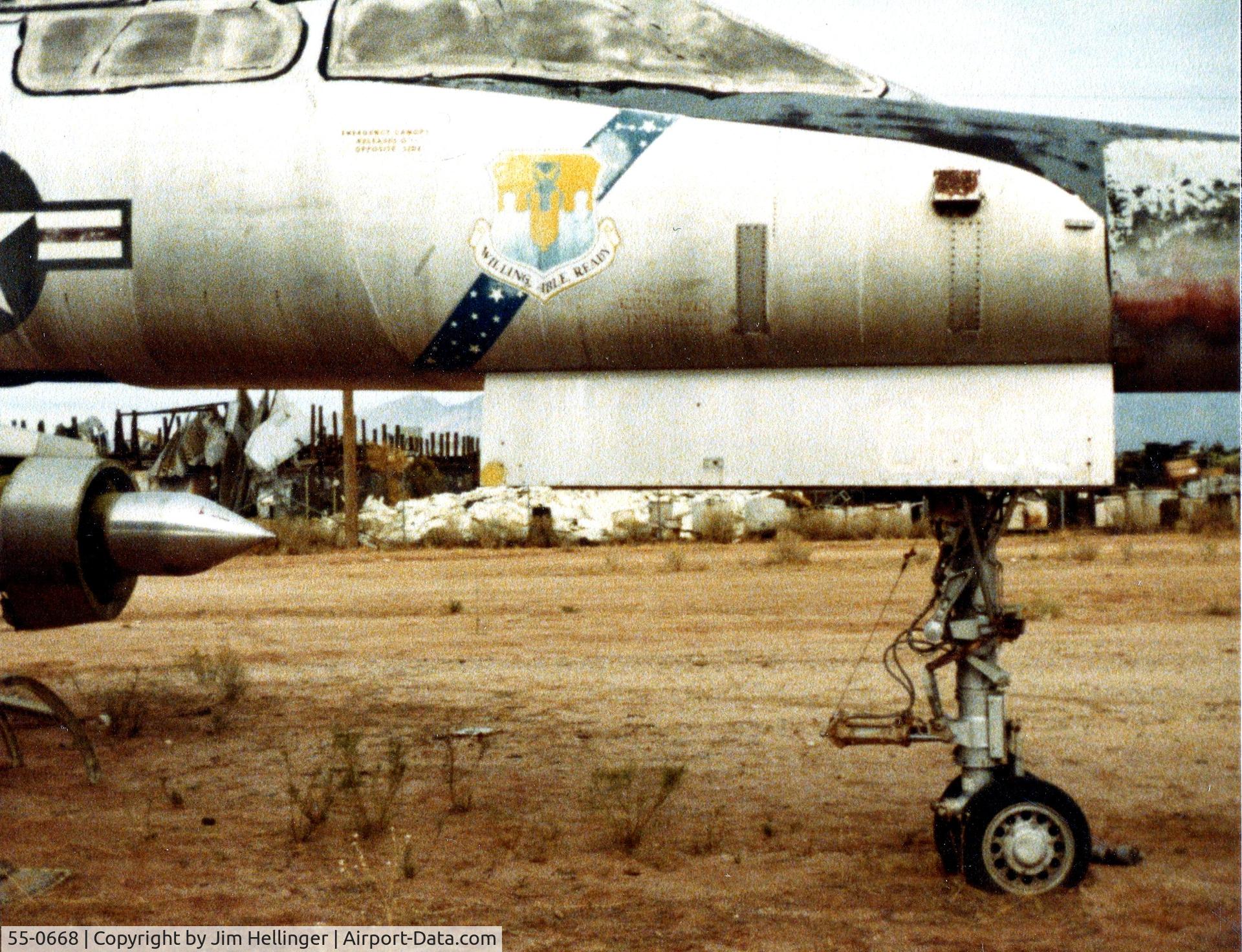 55-0668, 1955 Convair TB-58A Hustler C/N 9, 668 parked near Allied Aircraft Sales in 1979.
