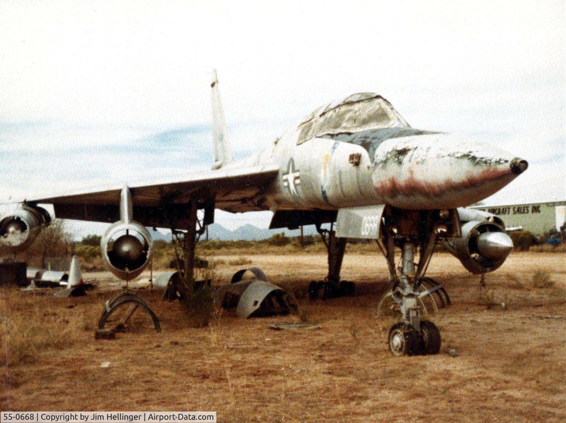 55-0668, 1955 Convair TB-58A Hustler C/N 9, 668 parked near Allied Aircraft Sales, Tucson, Arizona, in 1979. I took this with a 110 camera.