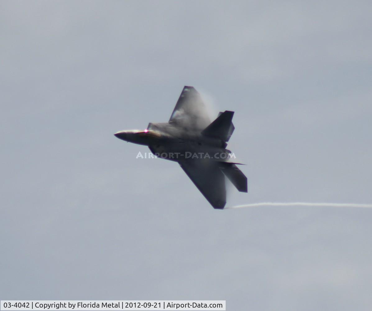 03-4042, 2003 Lockheed Martin F/A-22A Raptor C/N 4042, Seemed to be more humid on the south side of the beach, that was where all the moisture shots were- Cocoa Beach Airshow