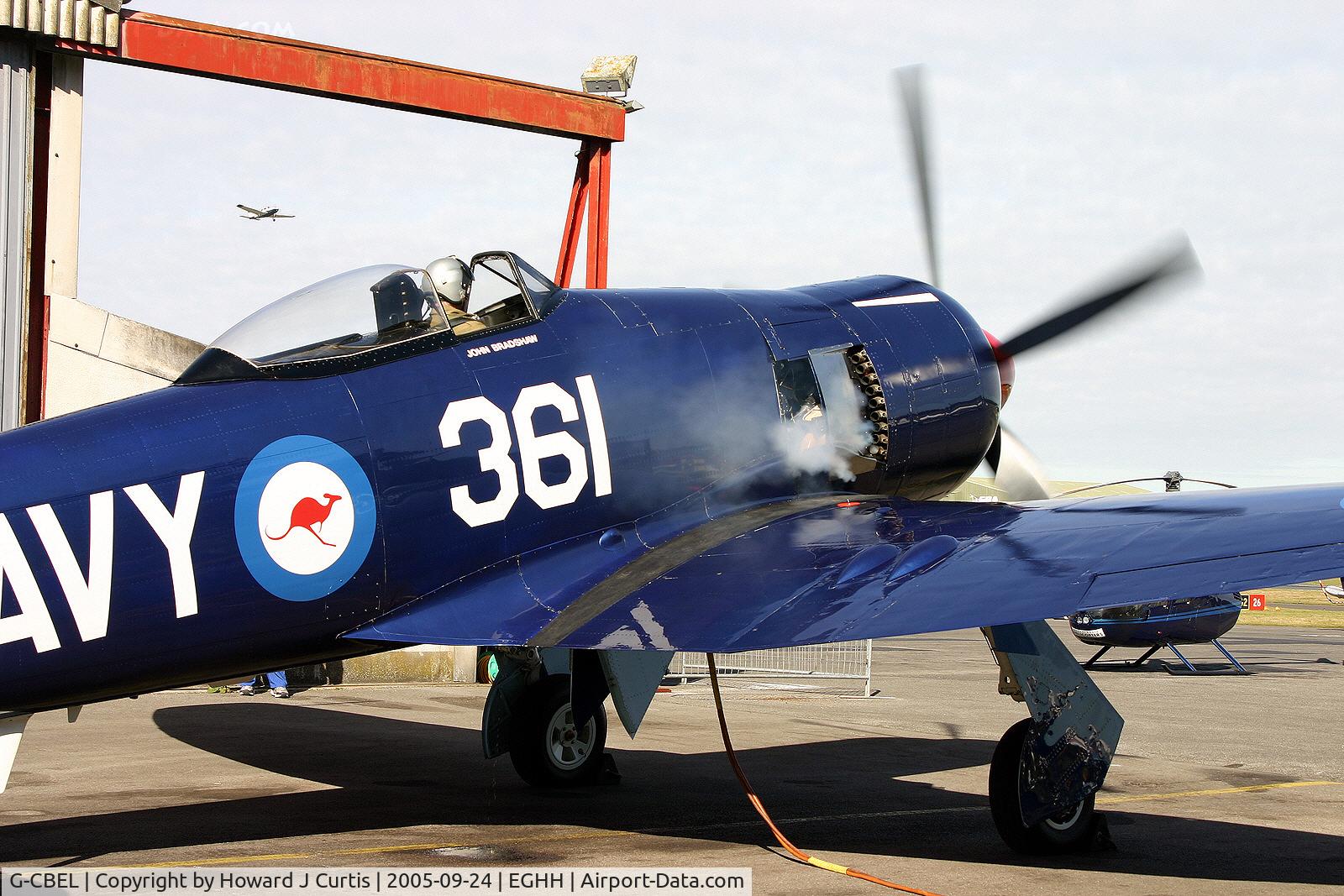 G-CBEL, 1953 Hawker Fury FB11 C/N 37539, Starting up - notice the smoke from the exhaust. Lovely sight, lovely sound, lovely smell ...
