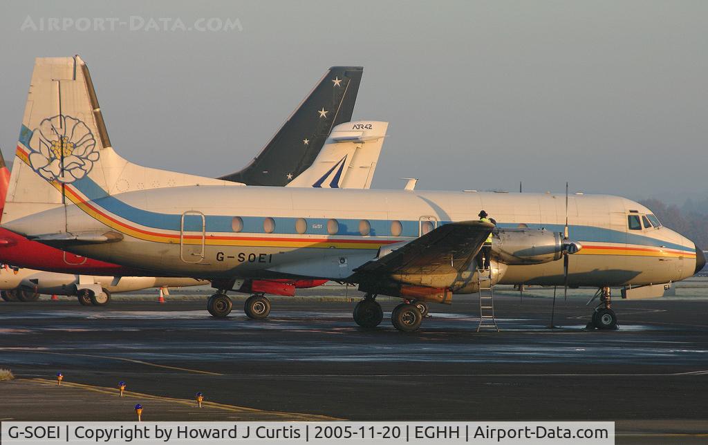 G-SOEI, 1971 British Aerospace HS.748 Series 2A C/N 1689, Emerald Airways. Signs of its former existence with Mount Cook Airways.
