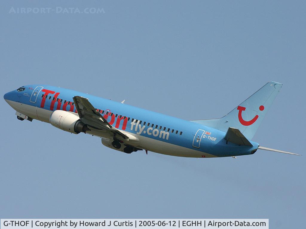 G-THOF, 1995 Boeing 737-3Q8 C/N 26314, Thomsonfly, gear coming up.