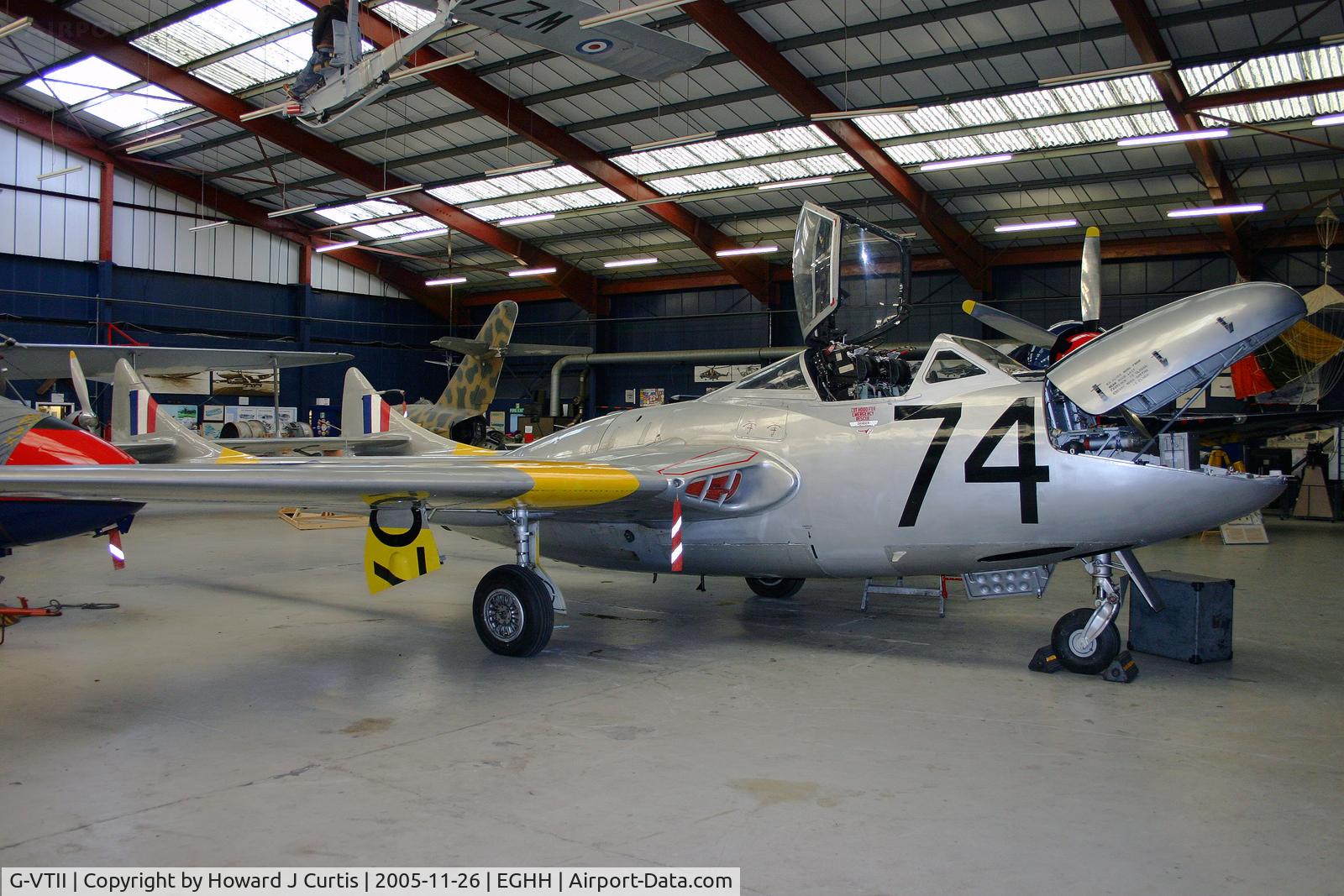 G-VTII, 1954 De Havilland DH-115 Vampire T.11 C/N 15127, Inside the Bournemouth Aviation Museum Hangar.