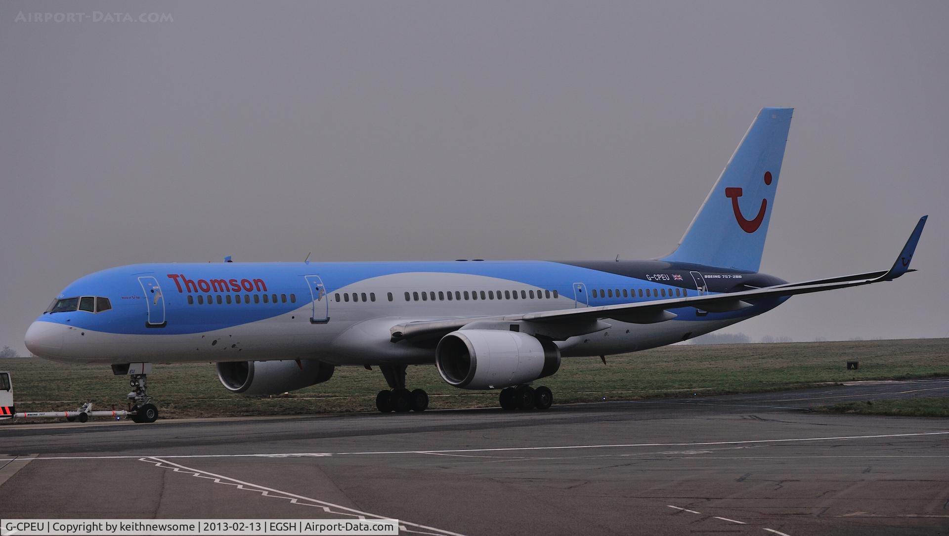 G-CPEU, 1999 Boeing 757-236 C/N 29941, Out of spray with a 'dreamliner' makeover.