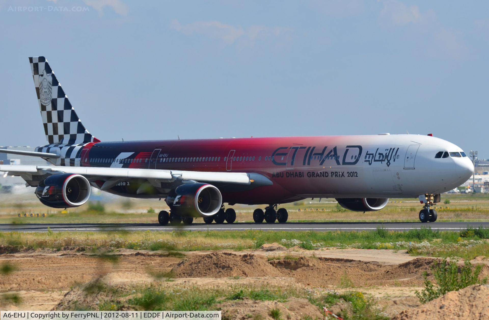 A6-EHJ, 2008 Airbus A340-642X C/N 933, Etihad special Formula I c/s