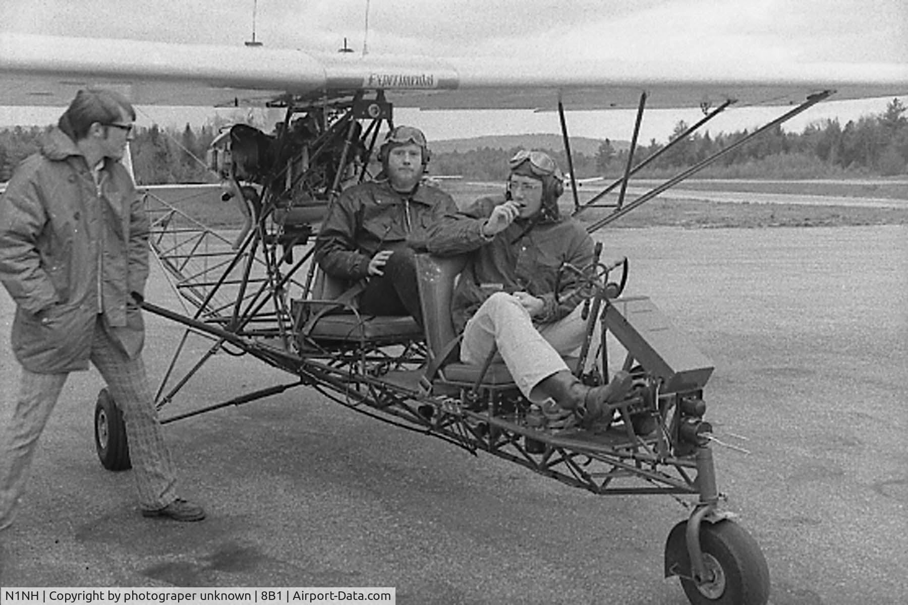 N1NH, 1970 Breezy RLU-1 C/N KFM-1, passenger Paul Mathewson at Hawthorne Feather airport in West Deering, NH fall 1972, McLaughlin pilot in command,