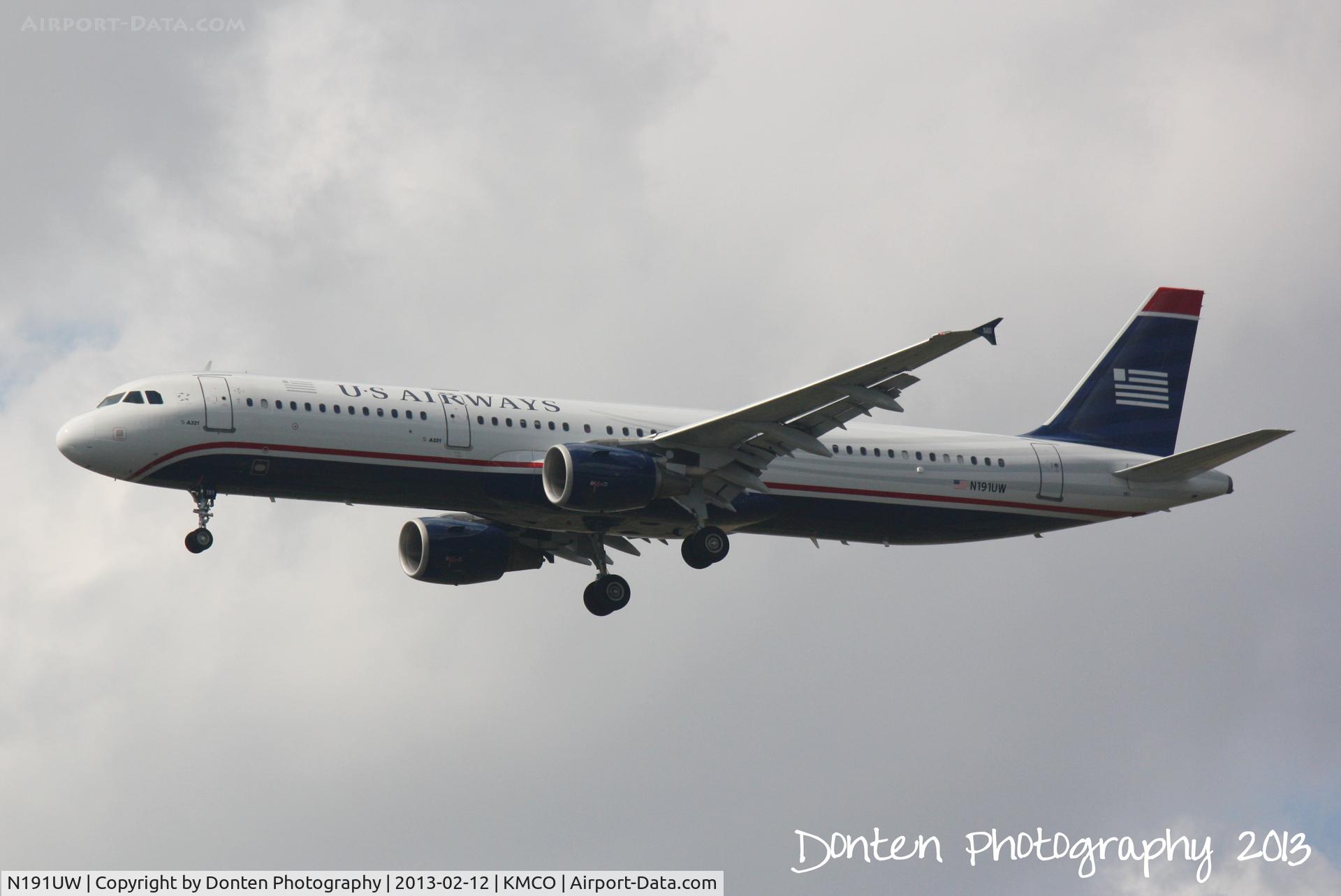 N191UW, 2001 Airbus A321-211 C/N 1447, US Air Flight 1729 (N191UW) on approach to Orlando International Airport following a flight from Charlotte-Douglas International Airport