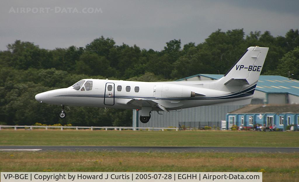 VP-BGE, 1975 Cessna 500 Citation I C/N 500-0287, Sadly this crashed into a house at Farnborough, Kent, on 30th March 2008, shortly after departing from Biggin Hill, killing all on board. RIP.