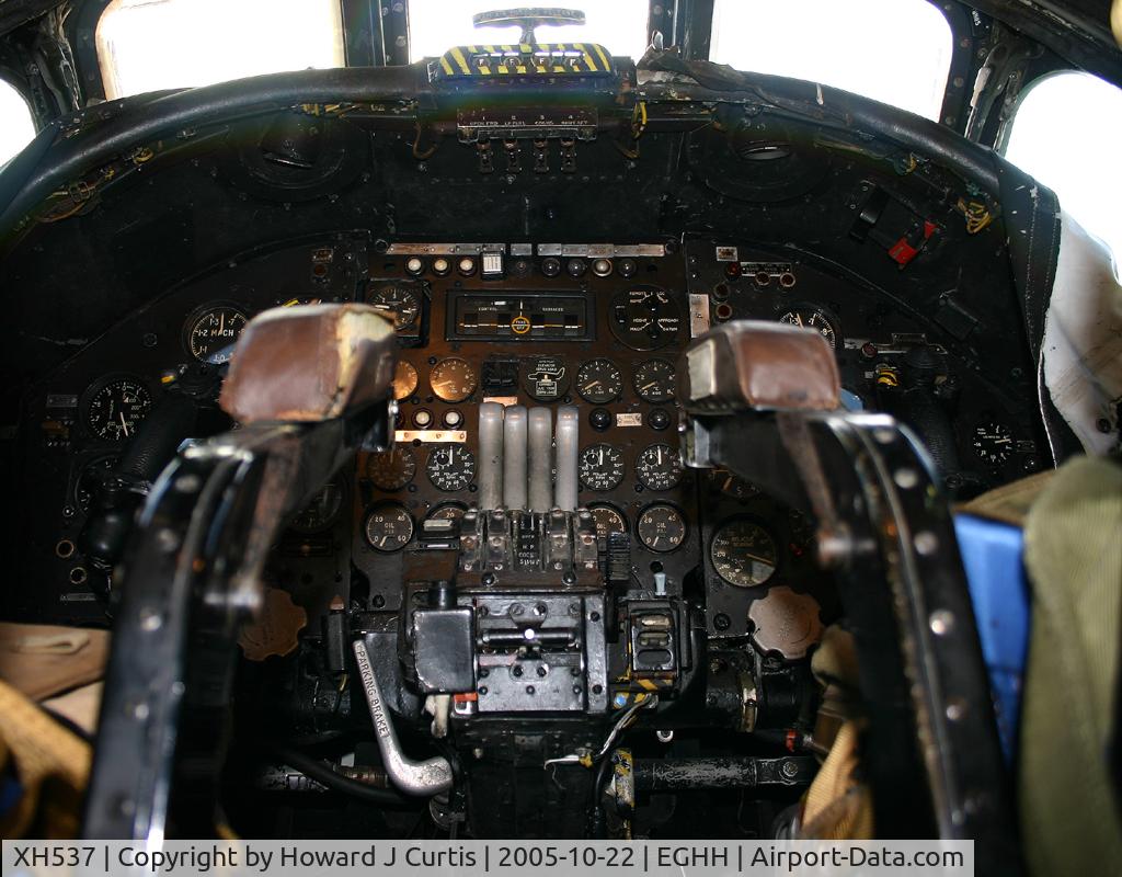 XH537, 1965 Avro Vulcan B.2 C/N Set 5, Preserved at the Bournemouth Aviation Museum. View of the cockpit.