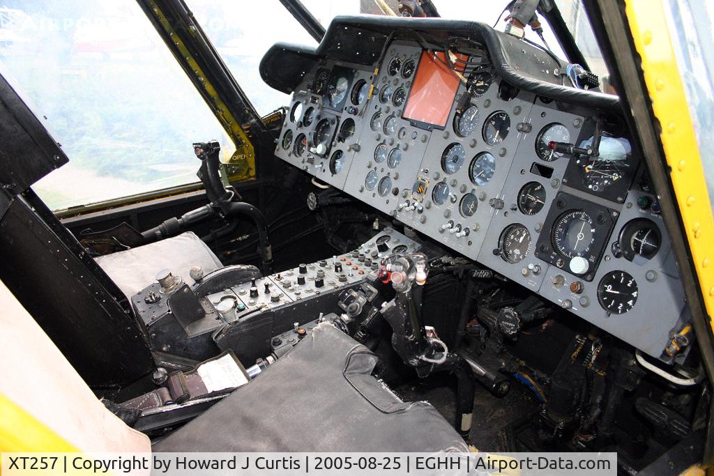 XT257, 1967 Westland Wessex HAS.3 C/N WA241, Preserved at the Bournemouth Aviation Museum. View of the cockpit.