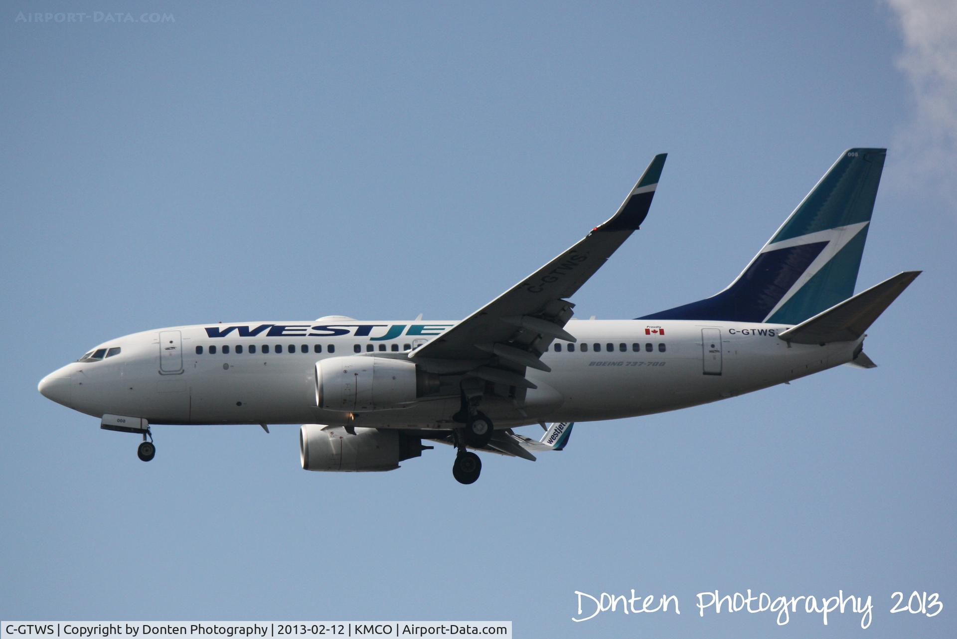 C-GTWS, 2002 Boeing 737-76N C/N 32883, West Jet Flight 1228 (C-GTWS) arrives at Orlando International Airport following a flight from Toronto-Pearson International Airport