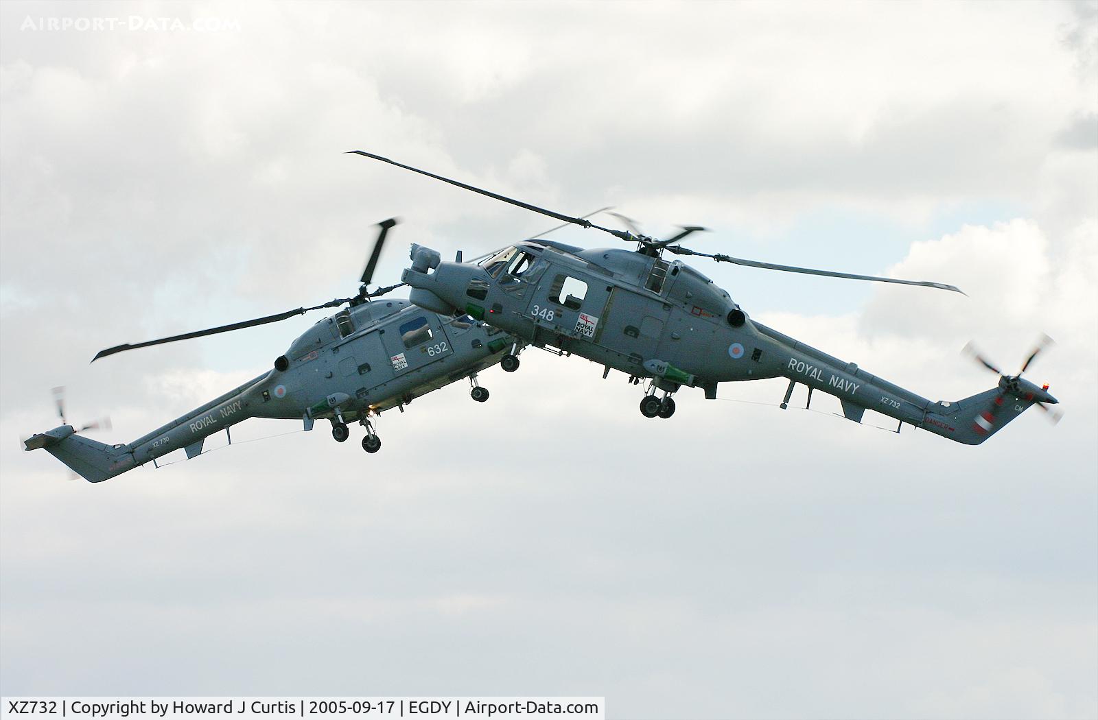 XZ732, 1981 Westland Lynx HMA.8DSP C/N 208, Displaying with Lynx XZ730. At the Air Day.