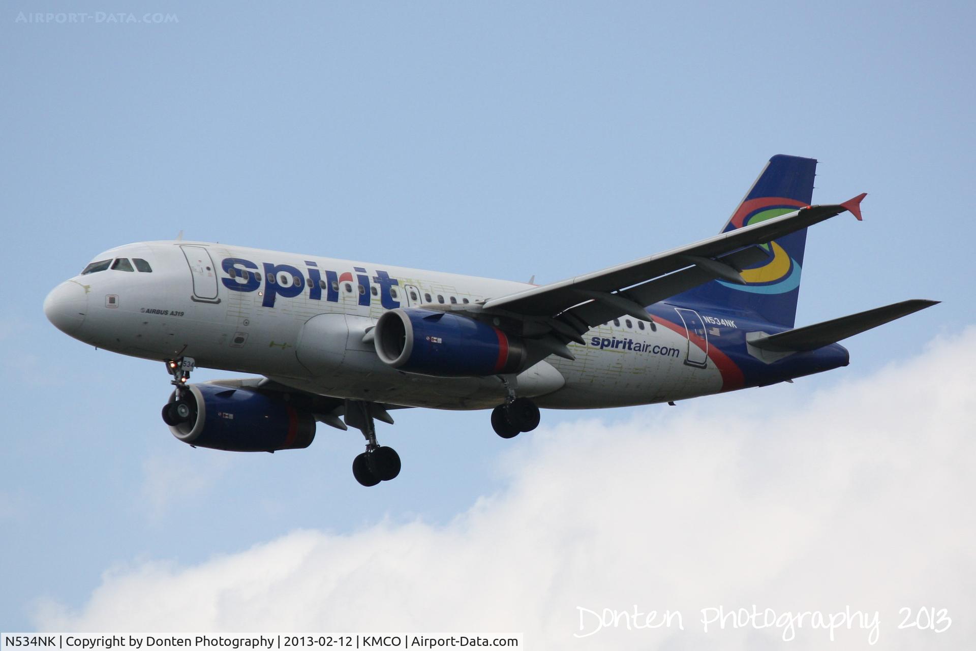 N534NK, 2008 Airbus A319-132 C/N 3395, Spirit Flight 927 (N534NK) arrives at Orlando International Airport following a flight from Chicago-O'Hare International Airport