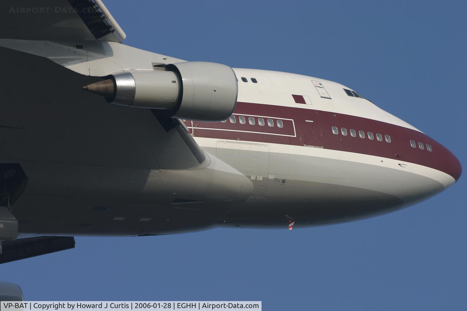 VP-BAT, 1979 Boeing 747SP-21 C/N 21648, Close up of the nose on departure. A resident here.