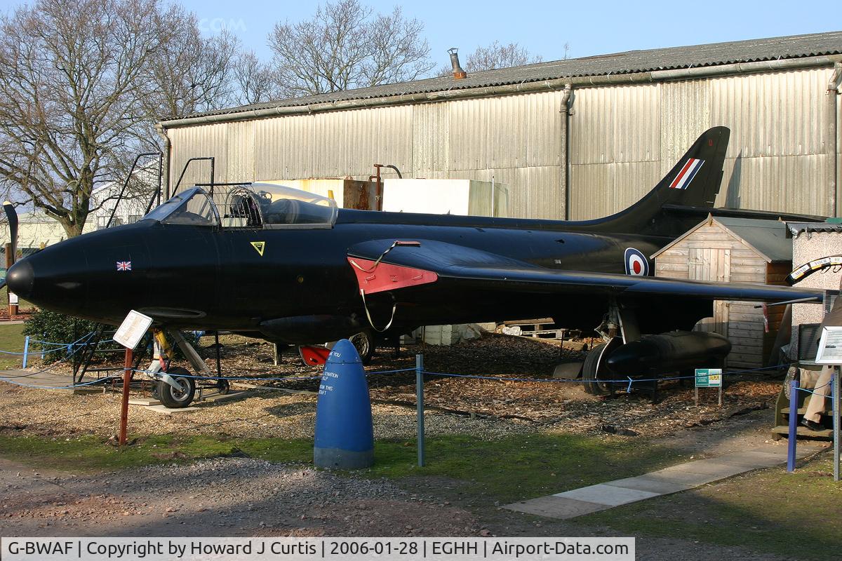 G-BWAF, 1956 Hawker Hunter F.6A C/N S4/U/3393, Preserved as XG160 at the Bournemouth Aviation Museum.