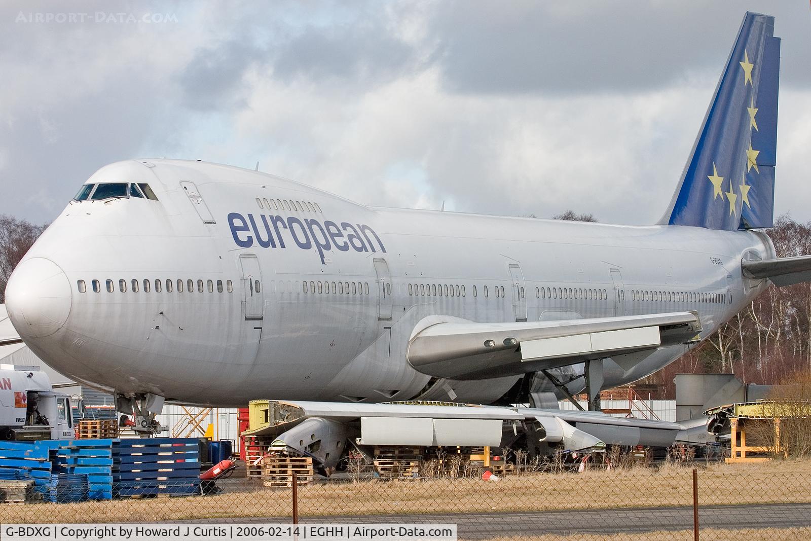 G-BDXG, 1977 Boeing 747-236B C/N 21536, European Aviation, wings removed prior to its eventual scrapping.