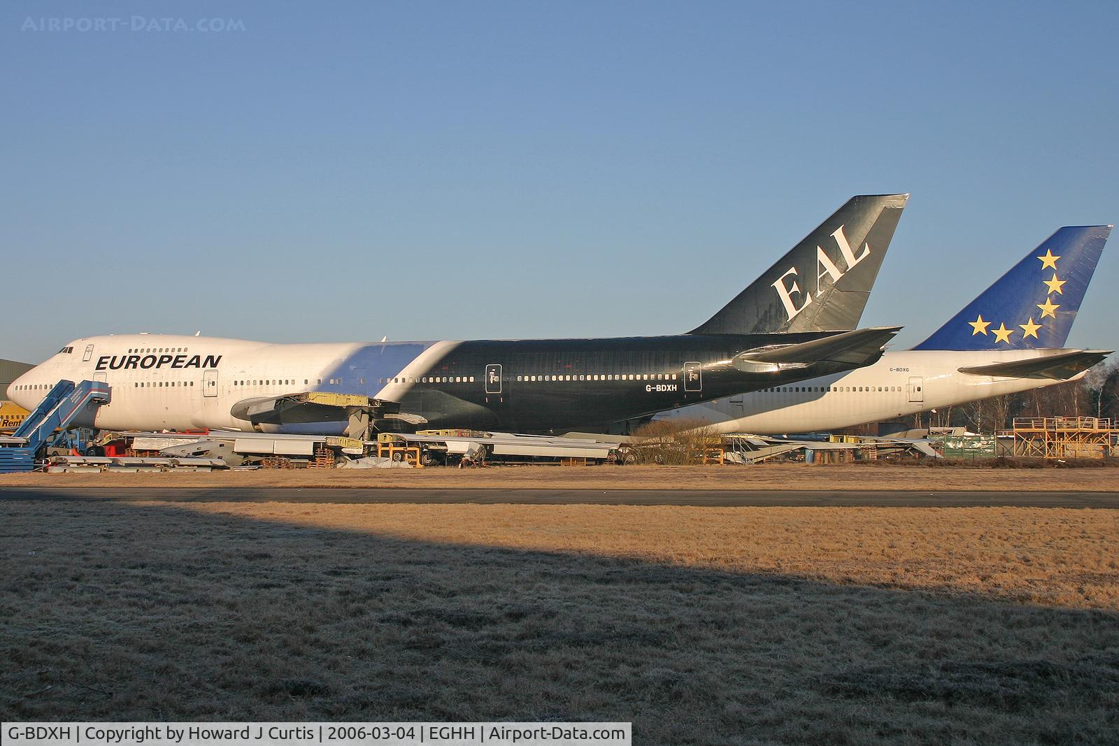 G-BDXH, 1979 Boeing 747-236B C/N 21635, Parked up next to sister ship G-BDXG, both minus wings.