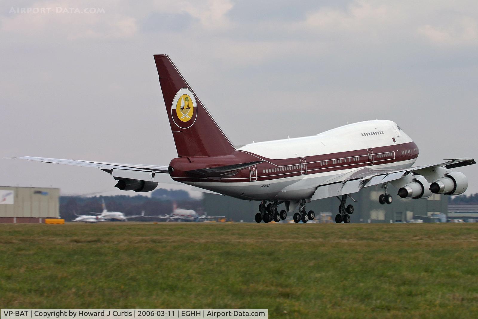 VP-BAT, 1979 Boeing 747SP-21 C/N 21648, Bournemouth's resident 'SP just about to touch down.