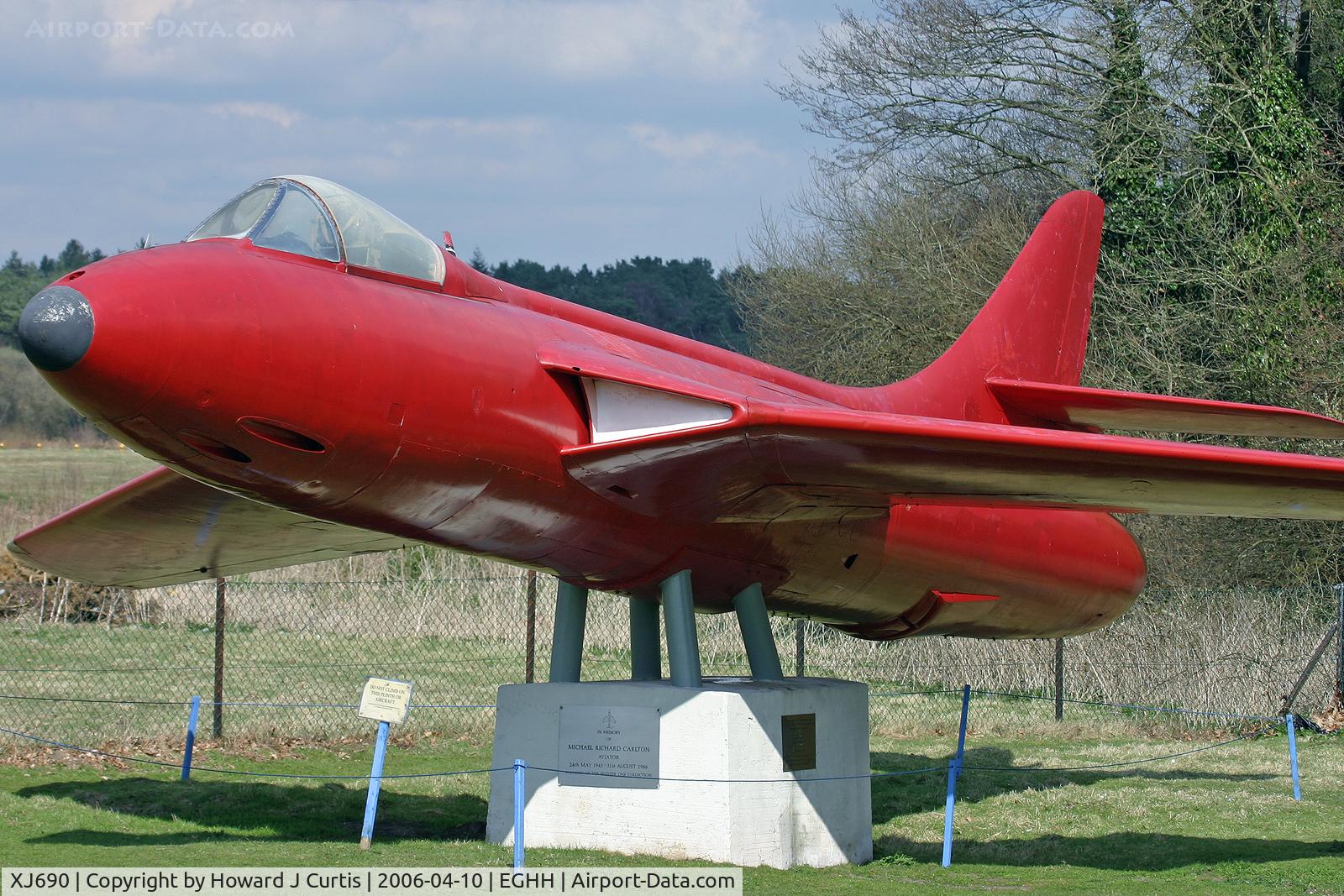 XJ690, 1957 Hawker Hunter FGA.9 C/N 41H/688081, Gate guard at the Bournemouth Aviation Museum.