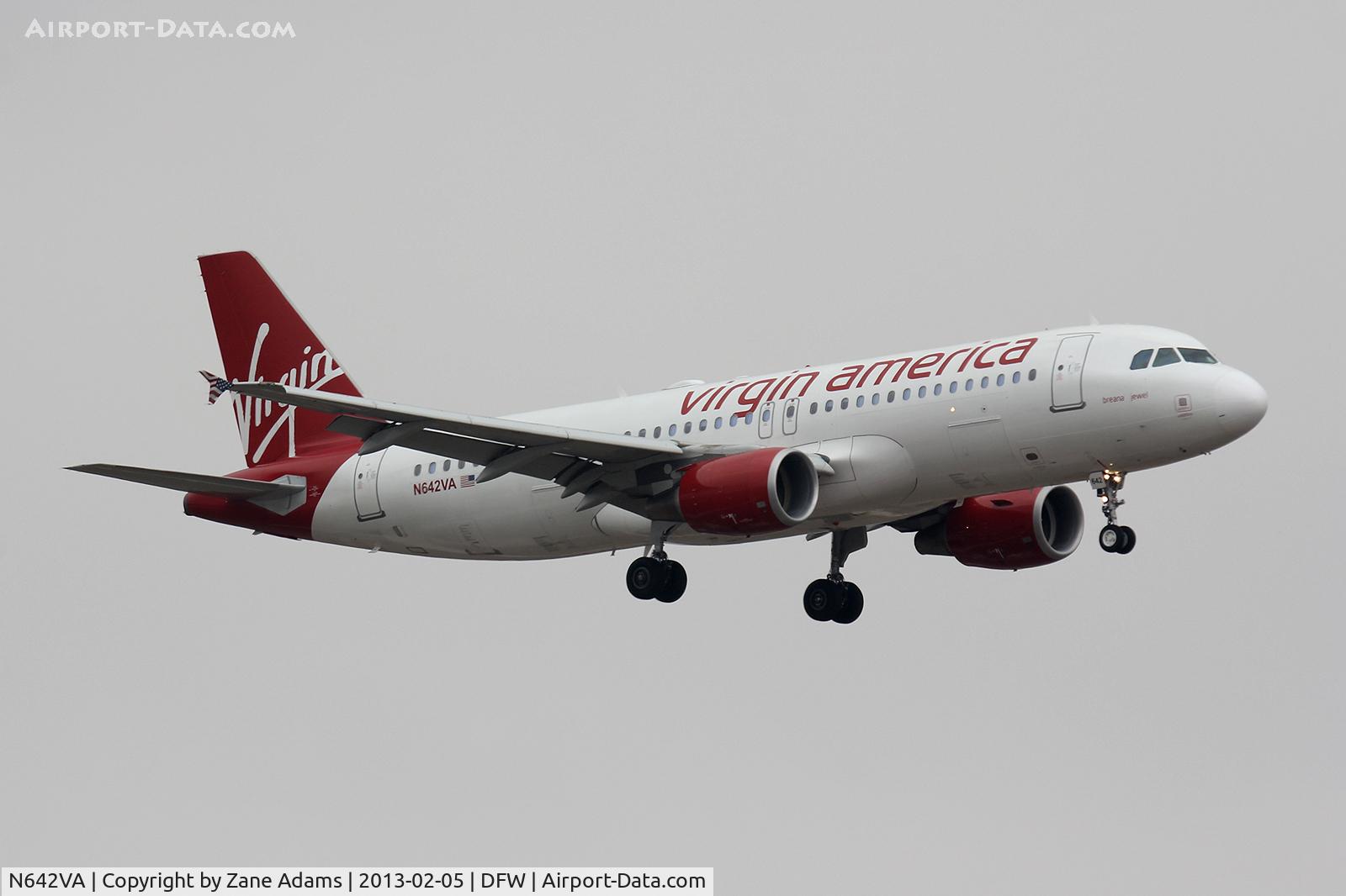 N642VA, 2008 Airbus A320-214 C/N 3670, Arriving at DFW Airport