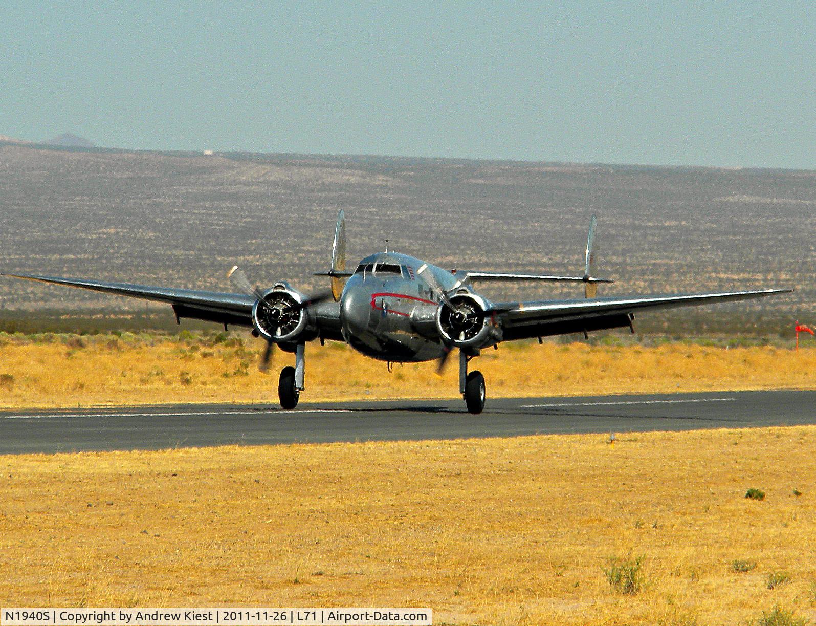 N1940S, 1943 Lockheed 18-56 Lodestar C/N 18-2509, 1940S making its first flight out of California City airport after sitting for more than 10 years.  Pilot: Tommy May / Co-Pilot: Scott Glover