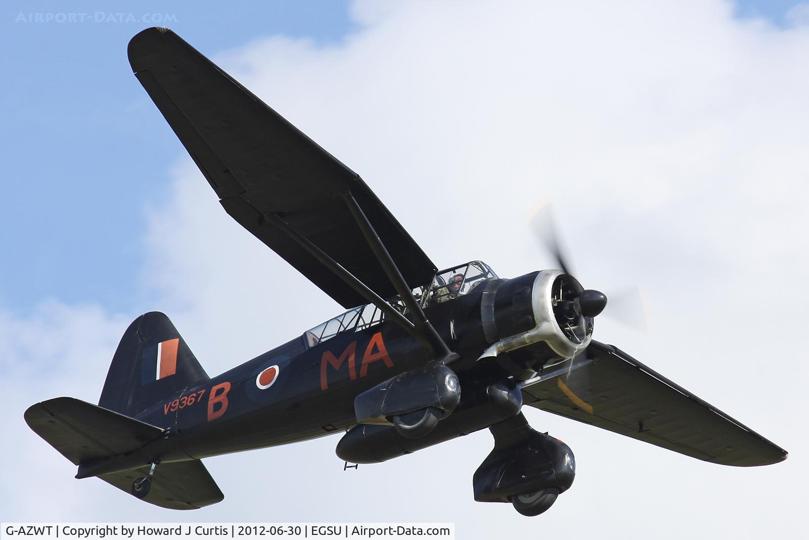 G-AZWT, 1938 Westland Lysander IIIA C/N Y1536, At Flying Legends 2012. Painted as V9367/MA-B.